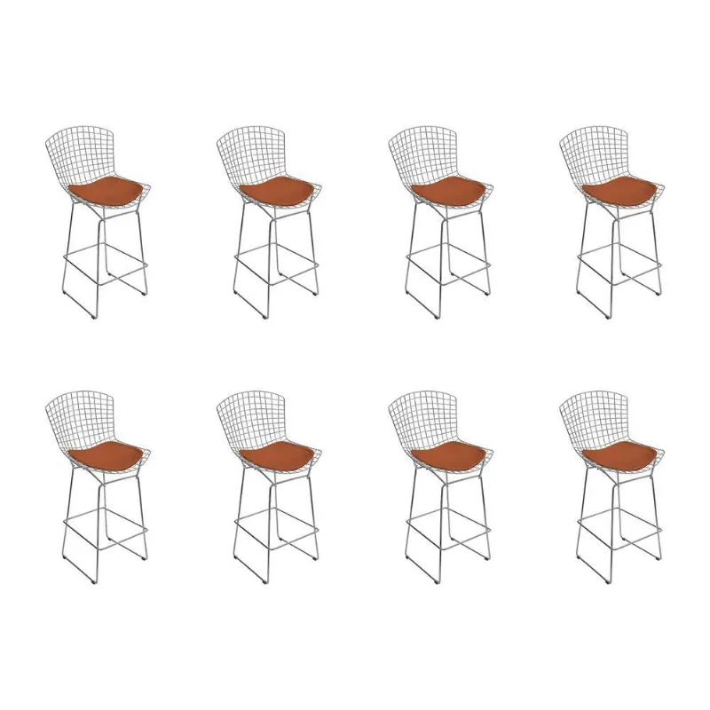 Kit 8 Banquetas Bistrô Bertoia Cromada D60 Com Assento Sintético Cobre