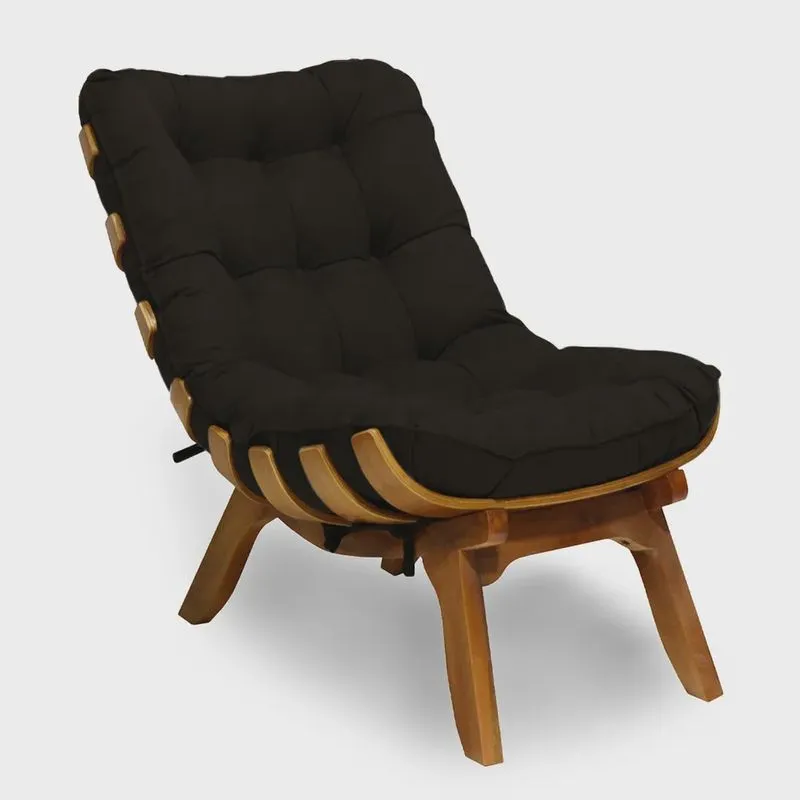 Poltrona Decorativa Costela Base Madeira Veludo Marrom