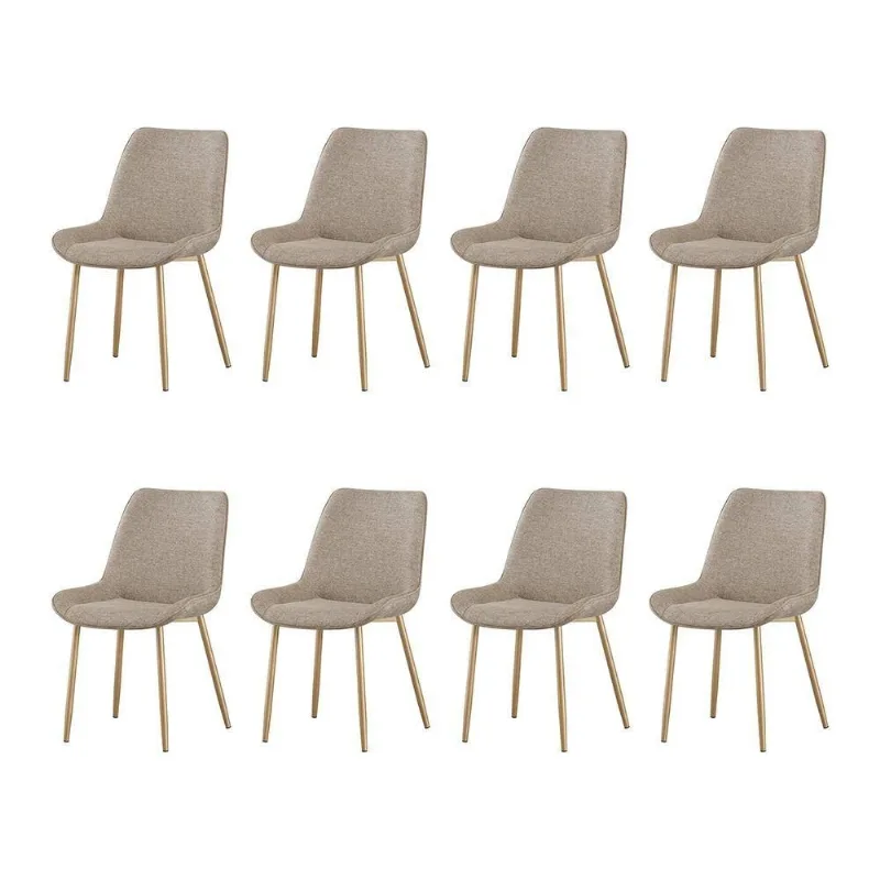 Kit 8 Cadeiras de Jantar Lara Aço Carbono Estofado em Linho Bronze Bege Cadeira e Cadeira
