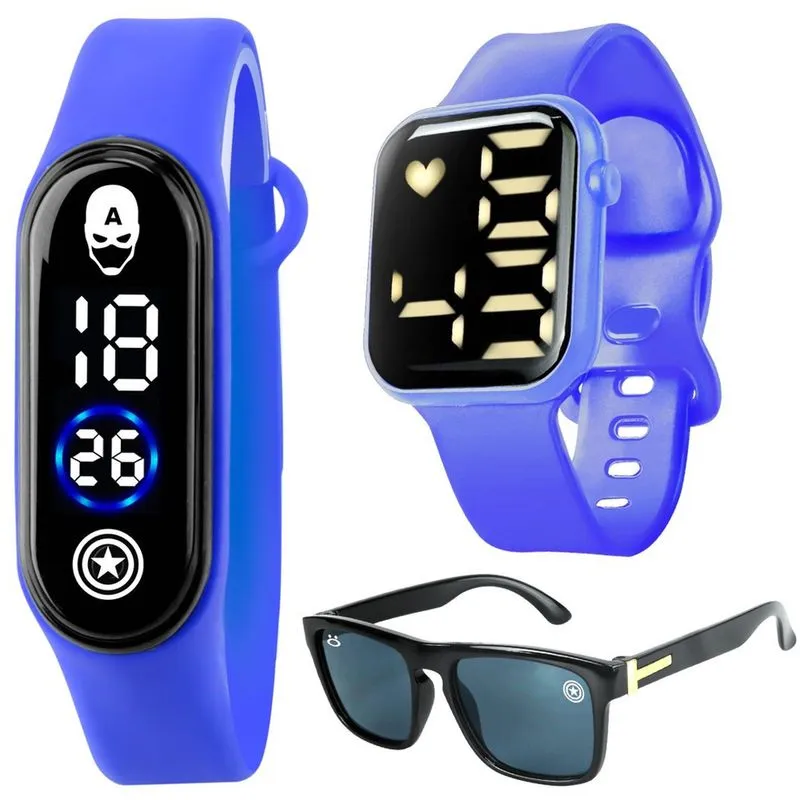 Capitaoamerica oculos proteção uv + relógio digital capitaoamerica infantil menino azul preto
