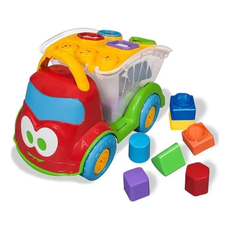 Carrinho Infantil Caminhão Caçamba Didático Sabidinho Praia Peças Encaixe Educativo Pedagógico - Cardoso Toys - Vermelho