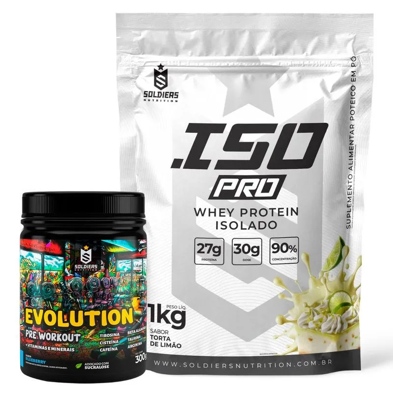 Kit: Whey Protein Isolado ISO PRO 1kg + Pré-Treino Evolution - Soldiers Nutrition