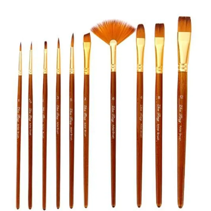 Kit Com 10 Pincéis Para Pintura Aquarela Óleo Acrílico