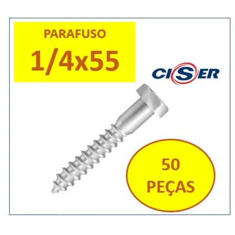 50 Pçs Parafuso Sextavado Rosca Soberba Ciser 1/4 X 55