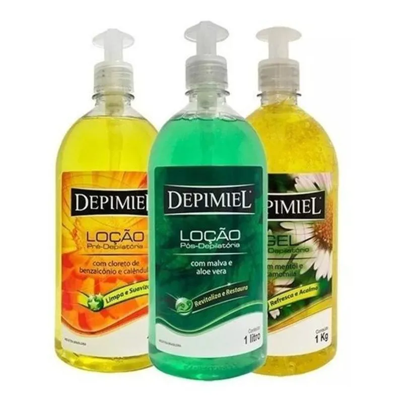 Kit Loção Pré + Loção Pós + Gel Pós Depimiel 1lt Depilatório