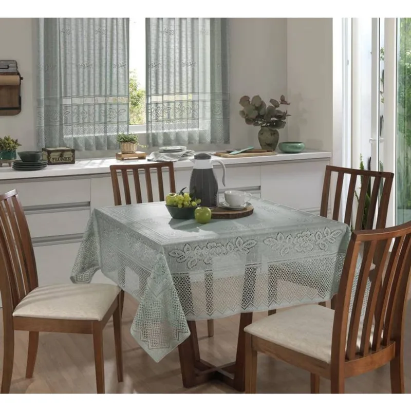 Toalha de Mesa Quadrada Verde Pistache Rendada 4 Lugares Interlar