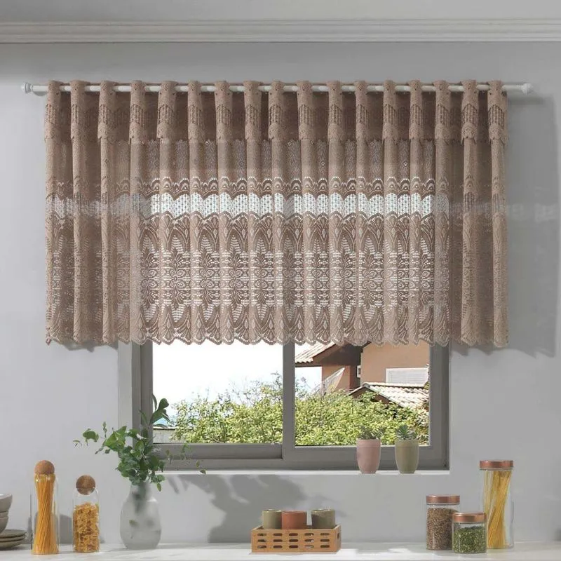 Cortina de Renda com Bandô para Cozinha Clássica Arabesco Interlar 200x80x20cm Desert Desert