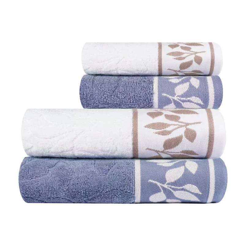 Jogo de Toalhas de Banho 4 Peças Maya Corttex 450 g/m² Azul/Branca Branca/Azul