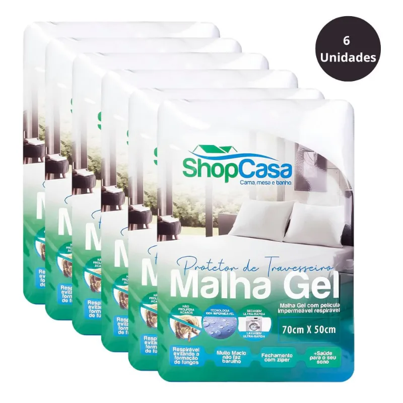 Kit Protetor de Travesseiro Impermeável Malha Gel ShopCasa 6 Unidades