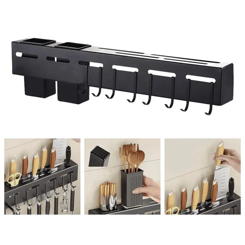 Suporte De Cozinha Porta Talheres Facas 60cm Com 8 Ganchos
