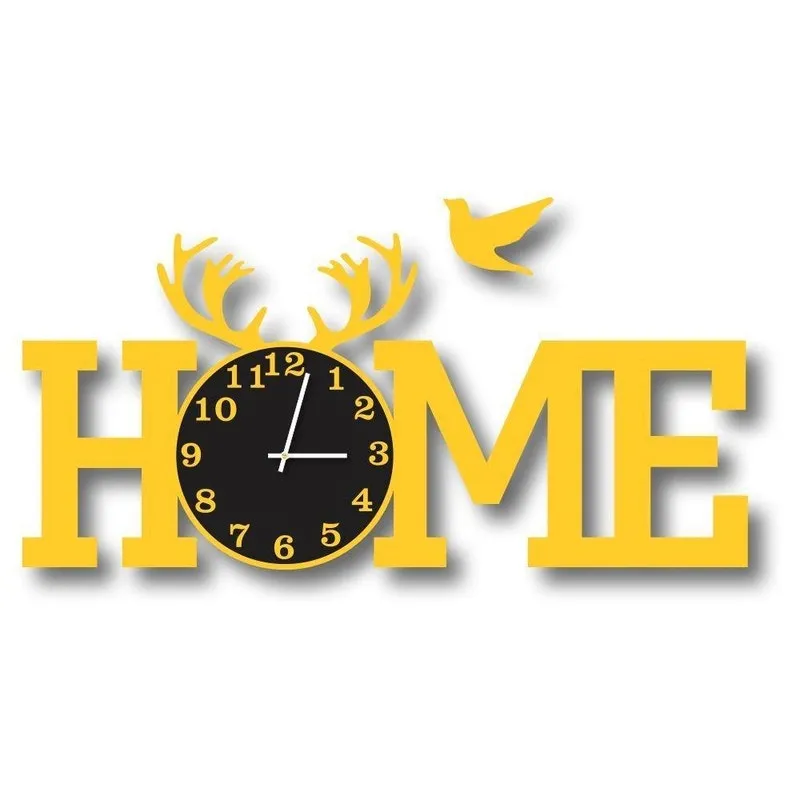 Relógio De Parede Decorativo Escultura Home Amarelo Vazado