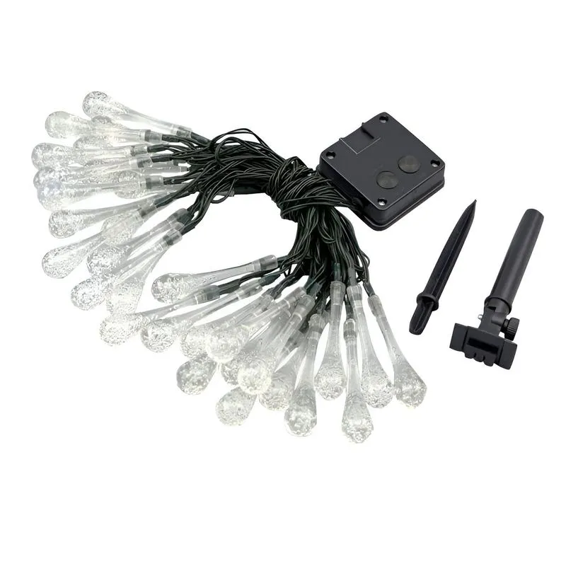 Cordão De Lâmpadas Leds Solar Luzes Gotas De Água Branco 5m