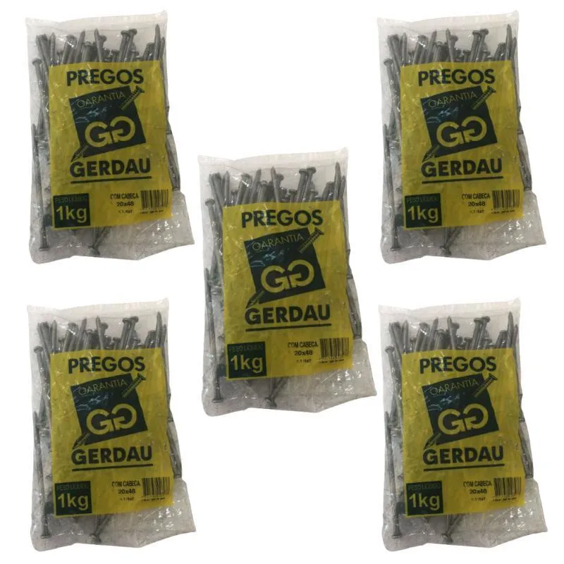 Kit 5 Pacotes Prego Gerdau Com Cabeça 20x48 1kg