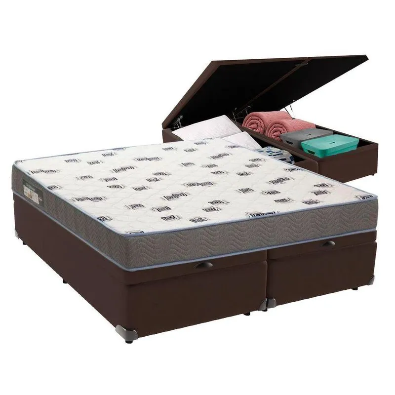 Cama Box Queen Com Bau Ortobom D33 Light Marrom