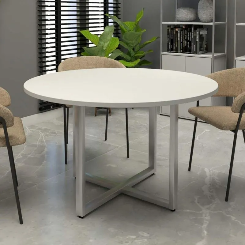 Mesa de Reunião Redonda F5 Office Moderno Sem Gavetas 120cm Cinza