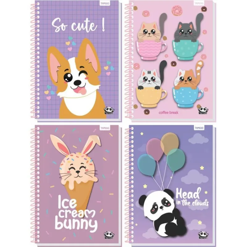 Caderno 10X1 Capa Dura Kawaii 160 Folhas