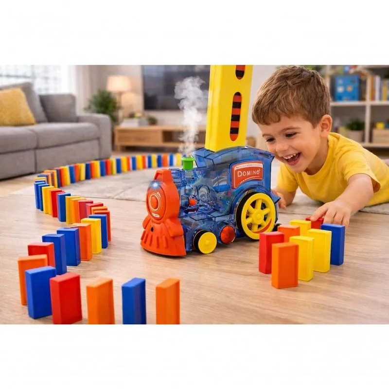 Brinquedo Trem Dominó com Luz Fumaça e Música com 80 Peças Coloridas para Montar Trilhas Toys & Toys Brinquedo Trem Dominó com Luz Fumaça e Música com 80 Peças para Crianças Acima de 3 Anos Toys & Toys