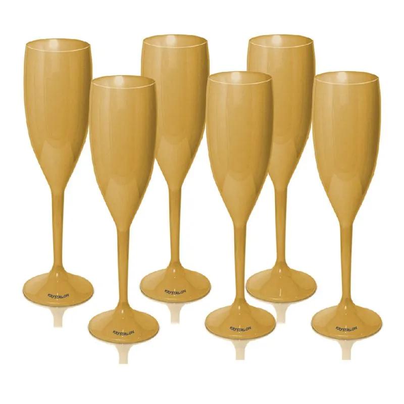 Kit 6 Taças Champagne Dourada Acrílico Poliestireno