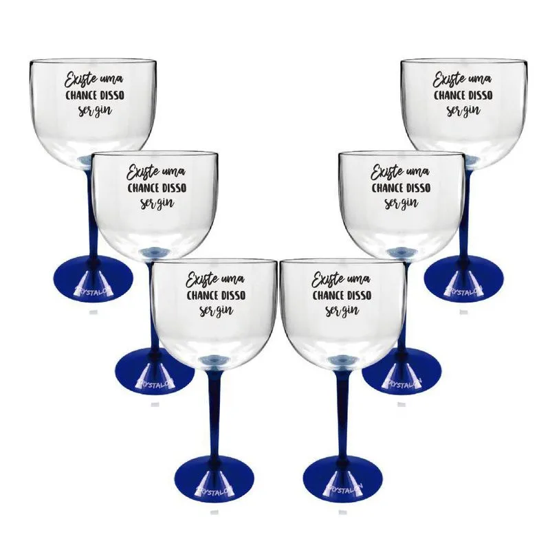 6 Taças Bicolor Azul Acrílico Personalizada Chance Ser Gin