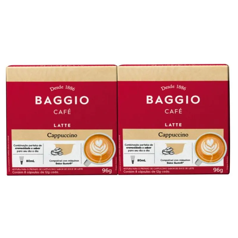 Kit 16 Cápsulas Dolce Gusto Baggio Latte Cappuccino 2 Caixas
