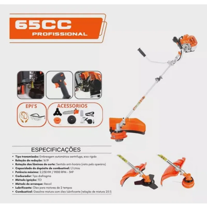 Roçadeira Multifuncional á Gasolina 3hp 63cc + Moto Poda E Disco 80