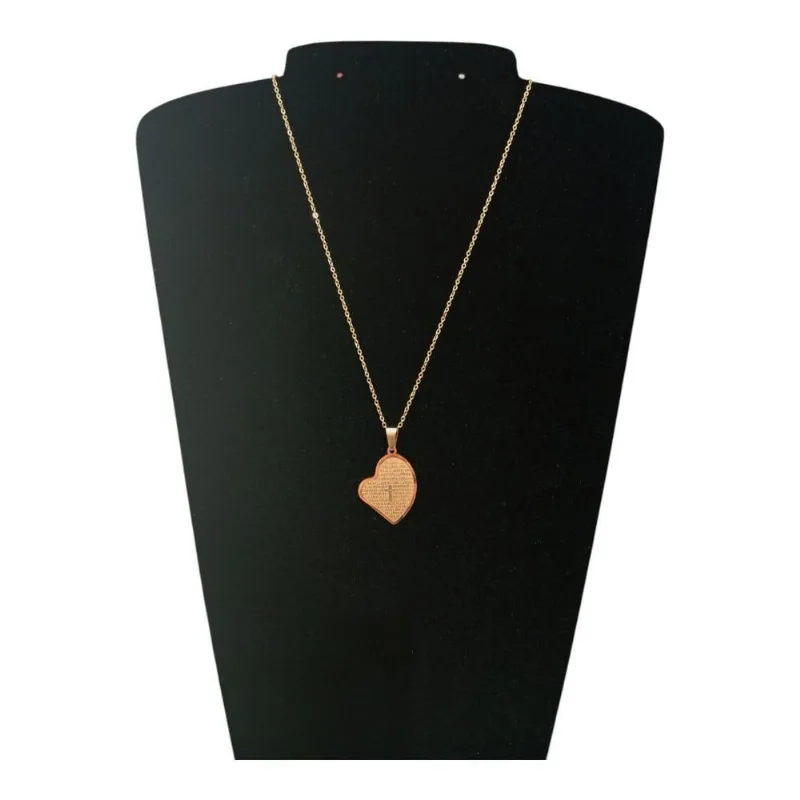 Corrente Aço Inoxidável Pingente Pai Nosso Terço Dourado 45cm