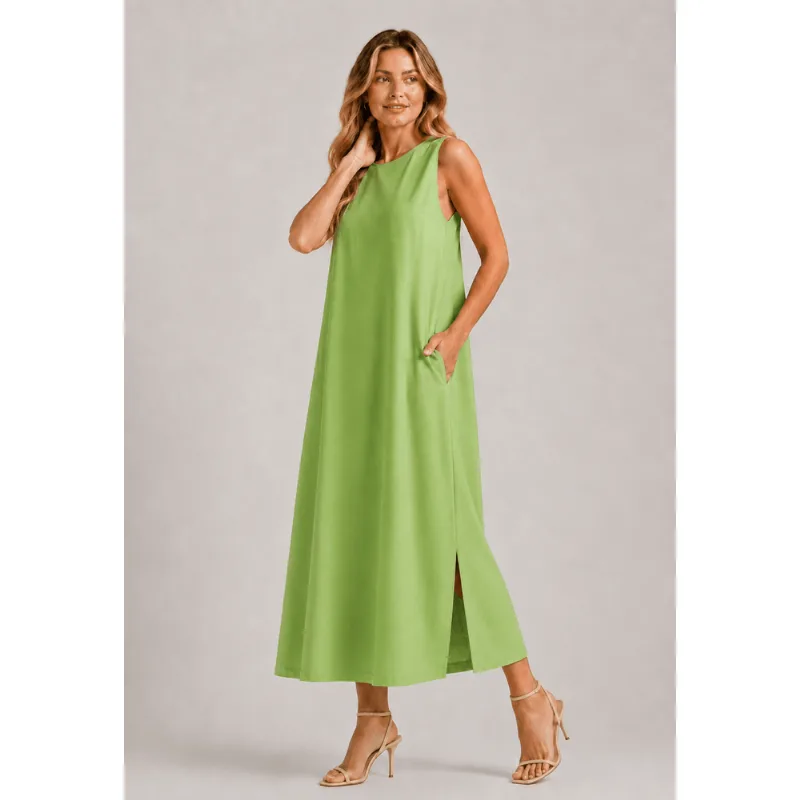 Vestido Midi Alfaiataria Marrant Regata Com Fendas e Bolsos Verde Salvatore Tamanho G