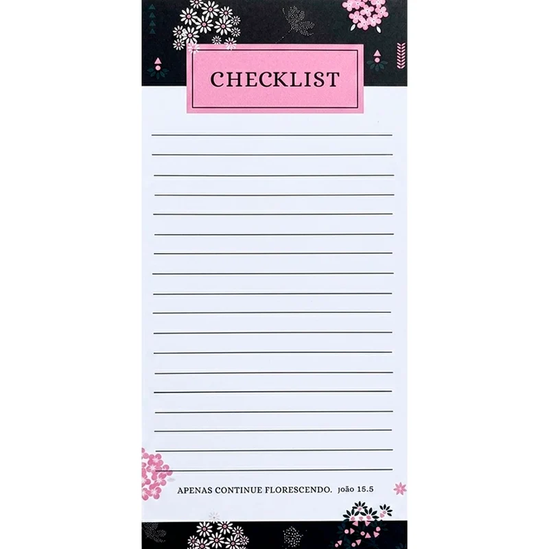 Bloco de Anotações Checklist | Flores Pretas