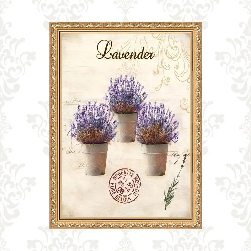 Quadro Moldura Dourada Vasinhos De Lavanda 33X24Cm