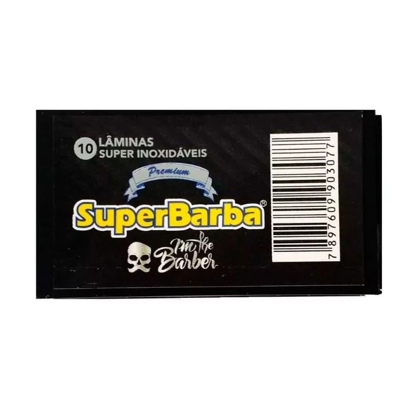 Lâmina de Barbear Premium Inoxidáveis Super Barba Preta 10 Lâminas