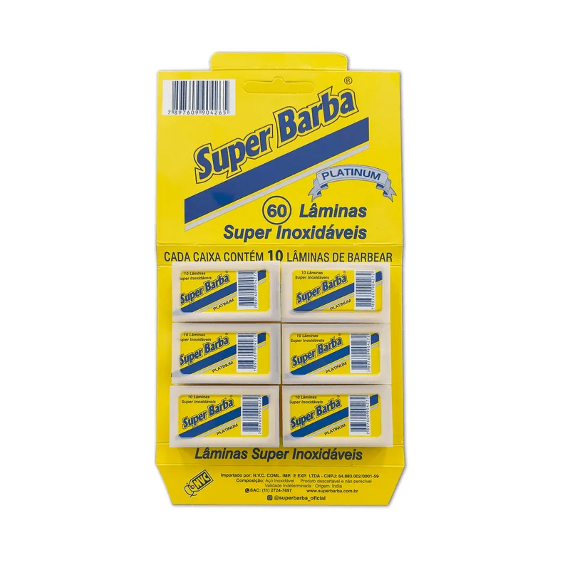 Lâmina de Barbear em Aço Inox Platinum 60 Peças - Super Barba
