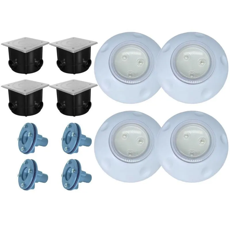 Kit 4 - Refletor Led Piscina Vinil 9w Rgb + Cx De Passagem