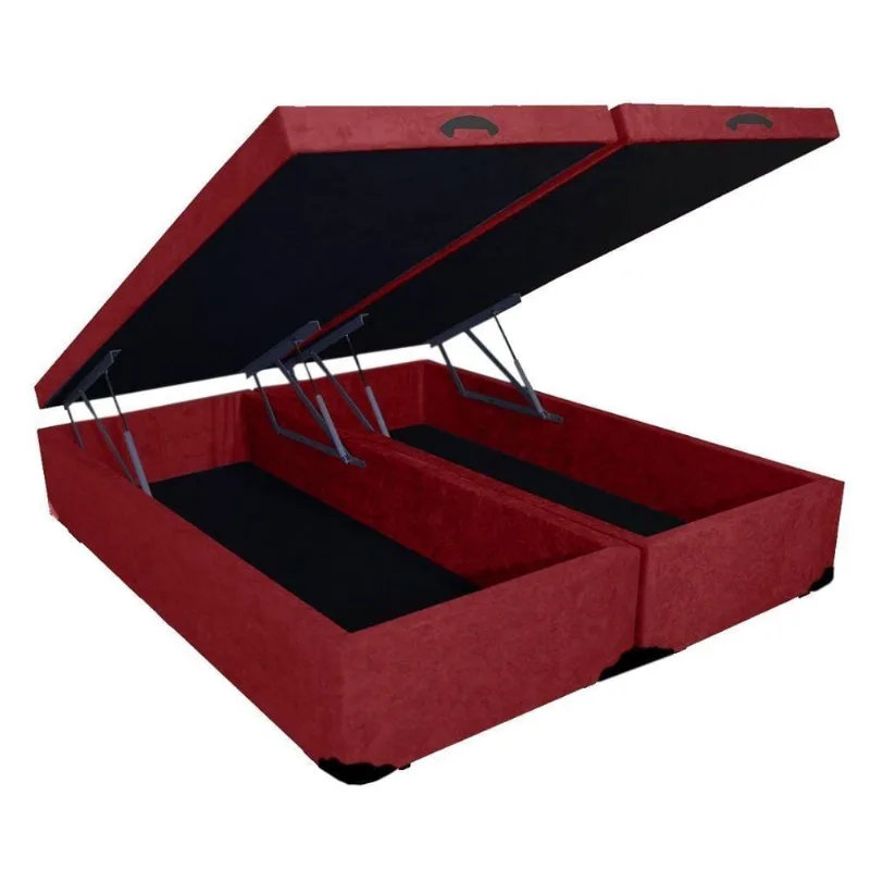 Base Box Baú Casal Bipartido 138x188 Vermelho Suede