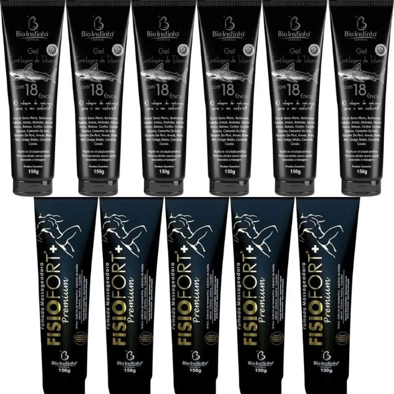 Kit 6 Gel Cartilagem De Tubarão + 5 Pomada Fisiofort Premium