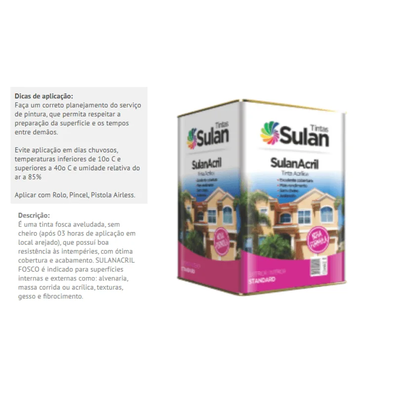 Tinta Acrilica Exterior / Interior Sulanacril 3,6lt