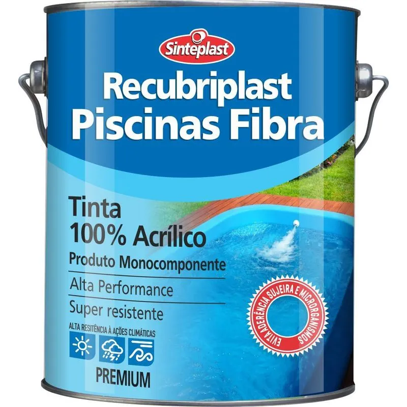 Tinta Piscina Fibra Recubriplast Azul Impermeabilizante 3.6
