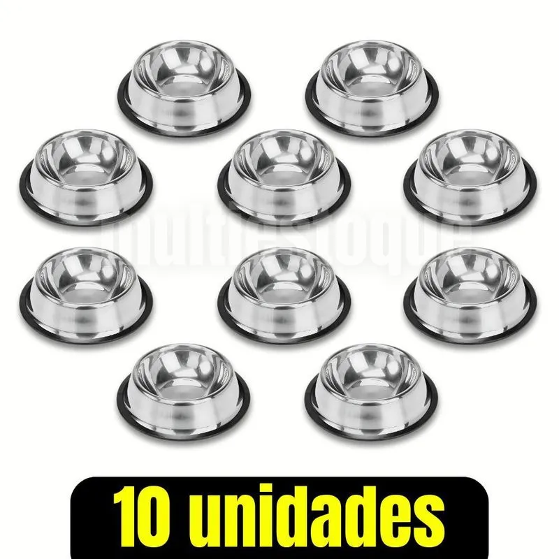 10 Comedouros Tigela De Ração E Água De Inox - 150ml