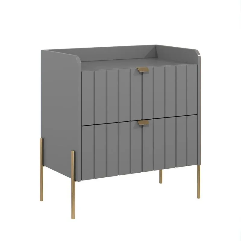 Mesa de cabeceira com gaveta cinza moriah 60cm puxadores e pés ferro dourado