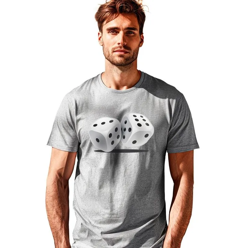 Camiseta Estampada Unissex Dados 100% Algodão Gola U Cinza
