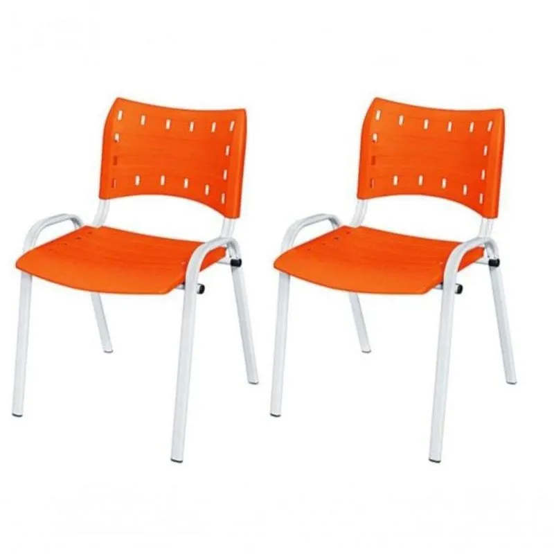Cadeira Iso Base Branco Igreja, Escola, Escritório - Laranja Kit 2 Peças