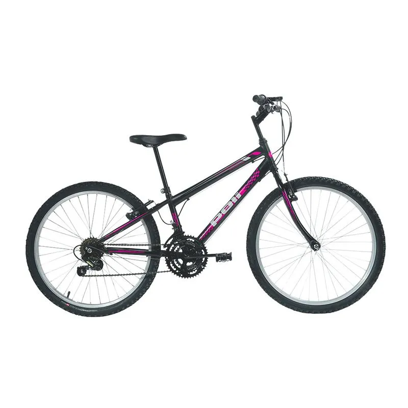 Bicicleta Aro 24 Polimet 18 Marchas MTB Mountain Bike Preta e Rosa