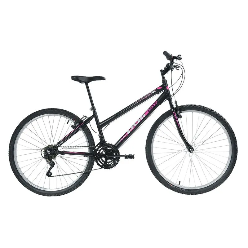 Bicicleta Aro 26 Polimet 18 Marchas MTB Mountain Bike Preta e Rosa