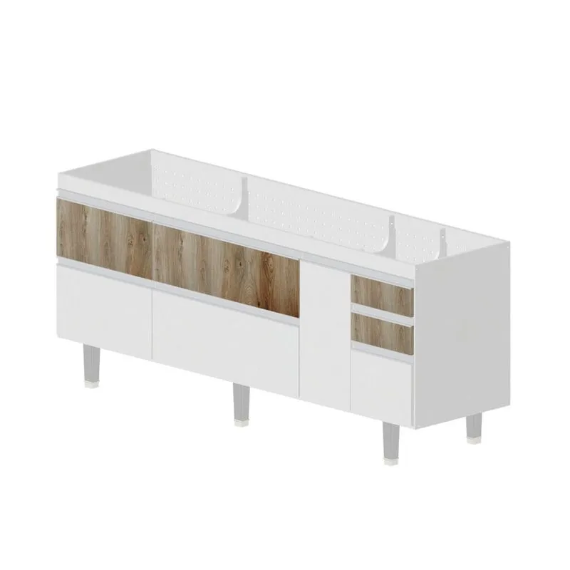 Gabinete de cozinha Montreal 1398 193,4x53cm branco com madeirado Bonatto
