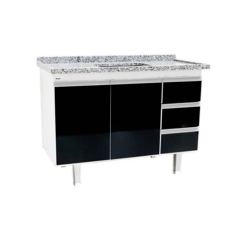 Gabinete de cozinha Veneza para pia 120cm branco e preto Bonatto