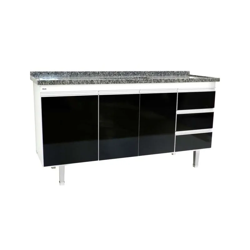 Gabinete de Cozinha Bonatto Veneza para Pia 180cm Branco e Preto