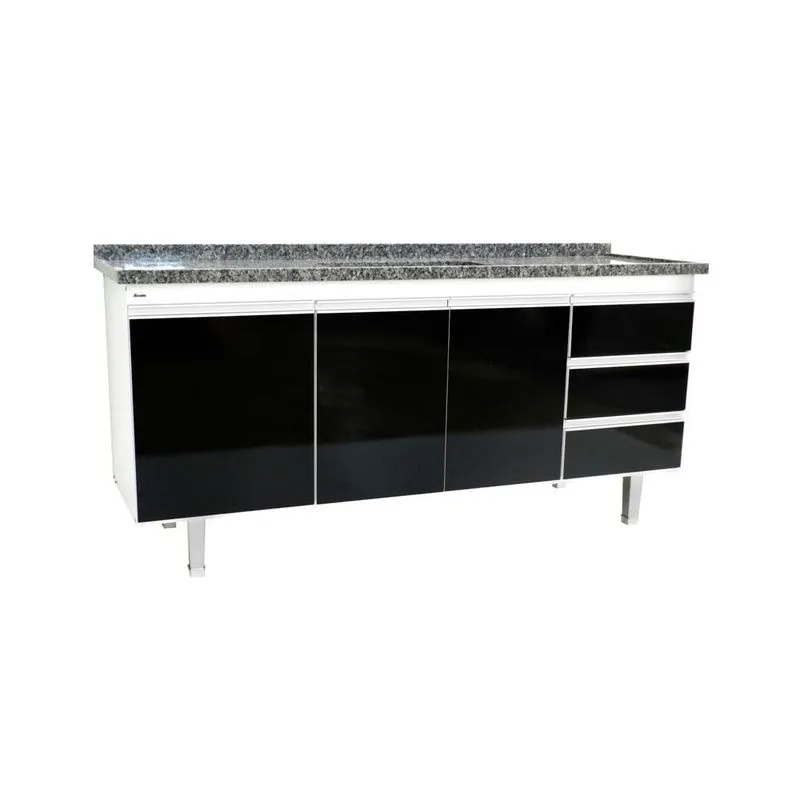Gabinete de cozinha Veneza para pia 200cm branco e preto Bonatto