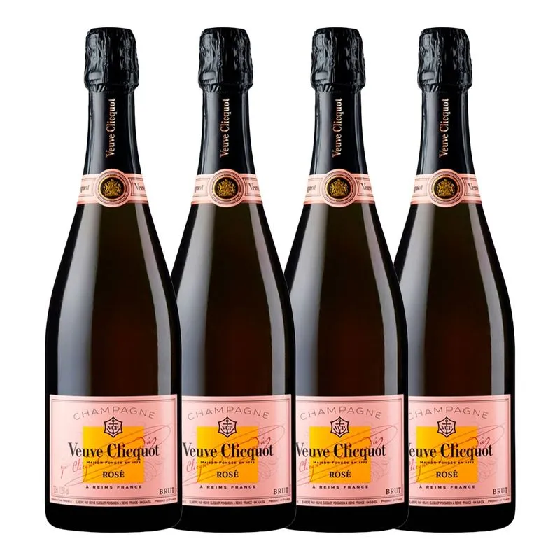 Kit 4 Garrafas Champagne Francesa Veuve Clicquot Brut Rosé 750ml