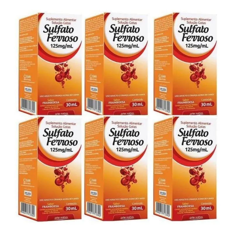 Kit 6 Caixas Sulfato Ferroso em Gotas 125mg 30ml Arte Nativa
