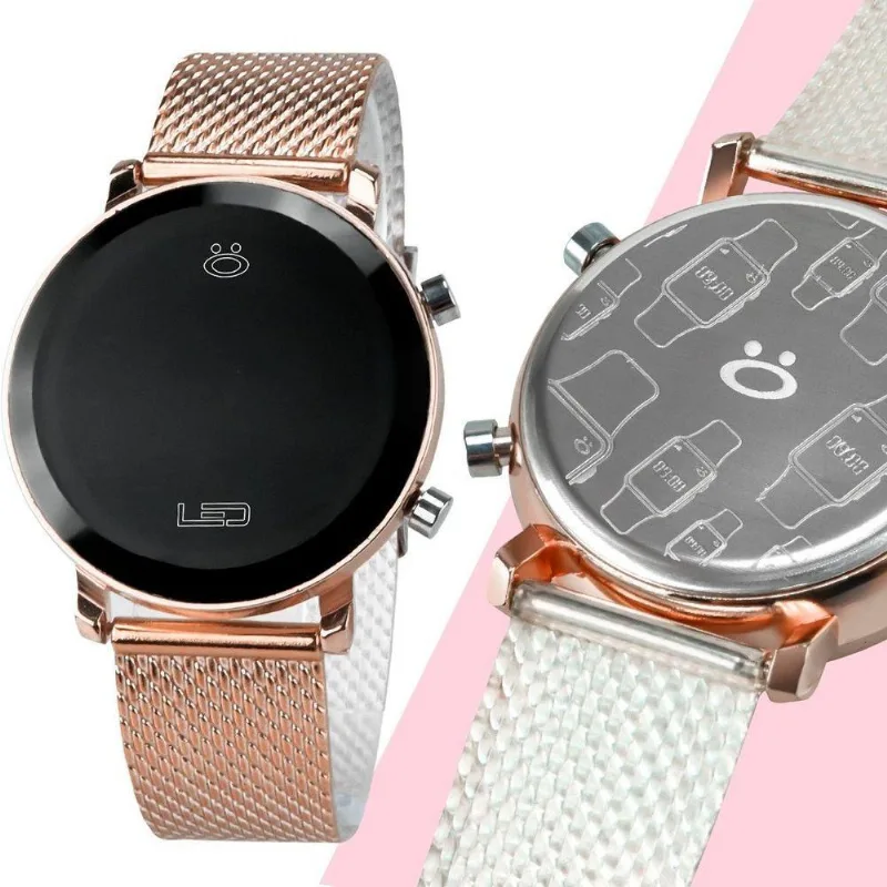 Relogio Feminino Digital Silicone Inox Rose Led Aço + Caixa Pulseira Ajustavel Presente Social