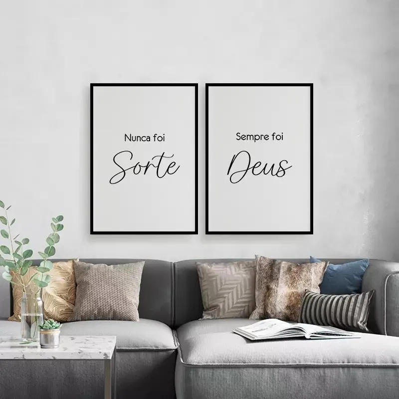 Kit 2 Quadros Nunca Foi Sorte Sempre Foi Deus 45x34cm Preta